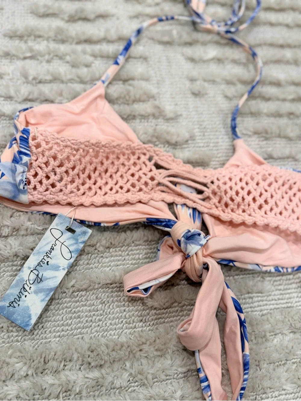Frankie's Bikinis Peach & Blue Floral Tie-Front Bikini Set